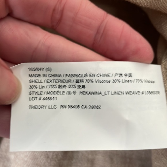 Theory Hekanina Front Tie Linen Weave Button Down Shirt top tan size Small - Picture 8 of 8